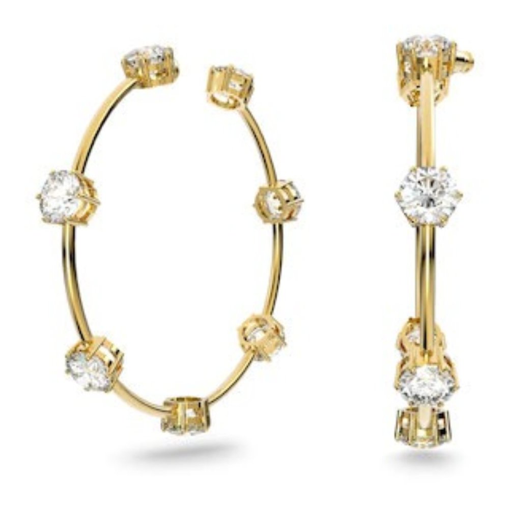 Swarovski Gold Hoop Earrings with Clear Crystals